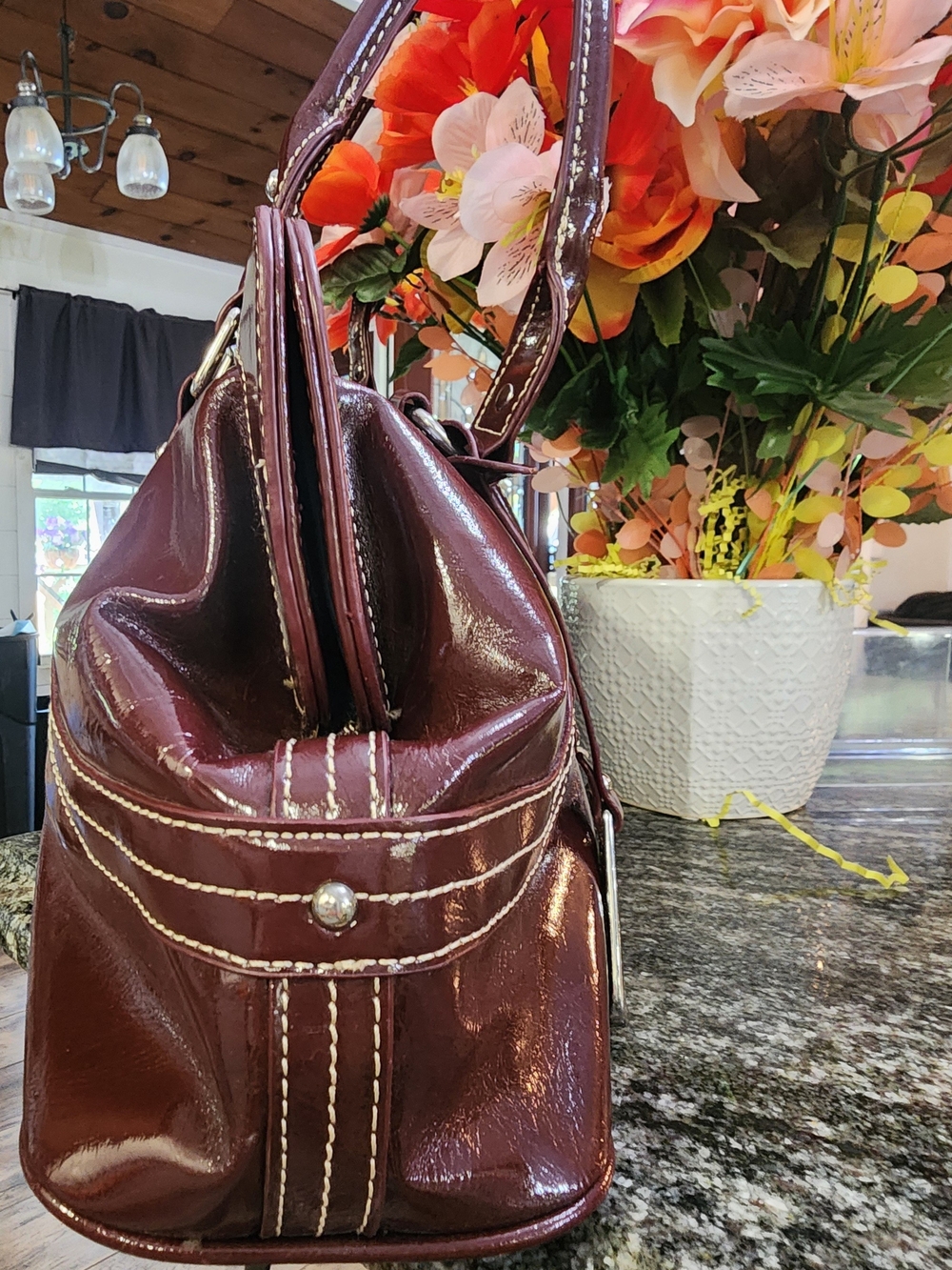 Franco Sarto Patent Leather Satchel in Deep Burgundy - Picture 9 of 14